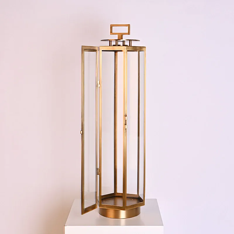 Hand dying brushed antique brass hexagonal windshield copper hand-held portable lantern